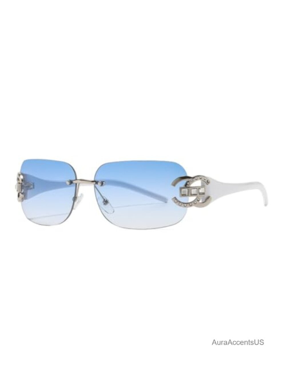 Rimless Rectangle Sunglasses Y2K Rhinestone UV400 Gradient Lens